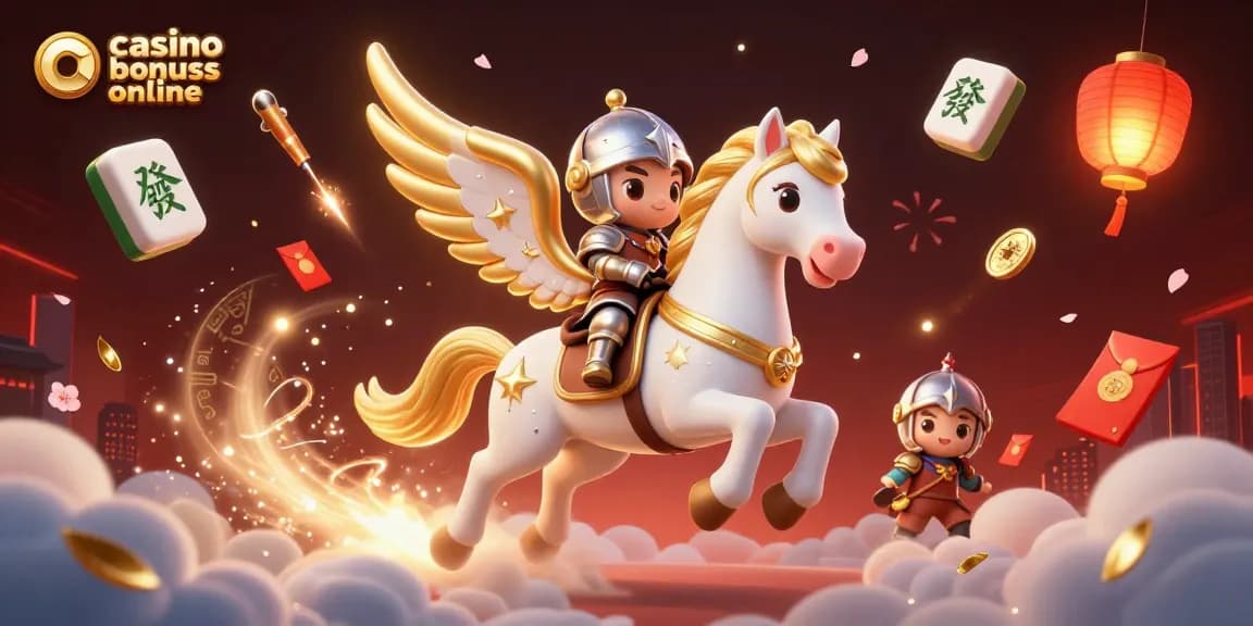 Experience casino bonuses online with an epic 3D scene featuring a celestial horse and enchanting elements.