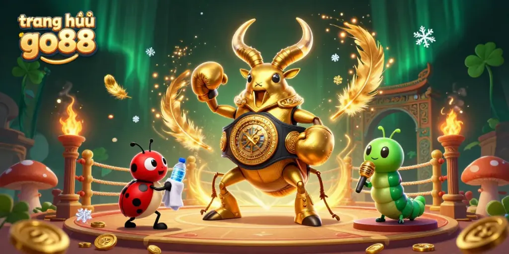 Capture the excitement of trang chủ go88 with a vibrant boxing-themed illustration featuring unique characters in a dynamic casino setting.