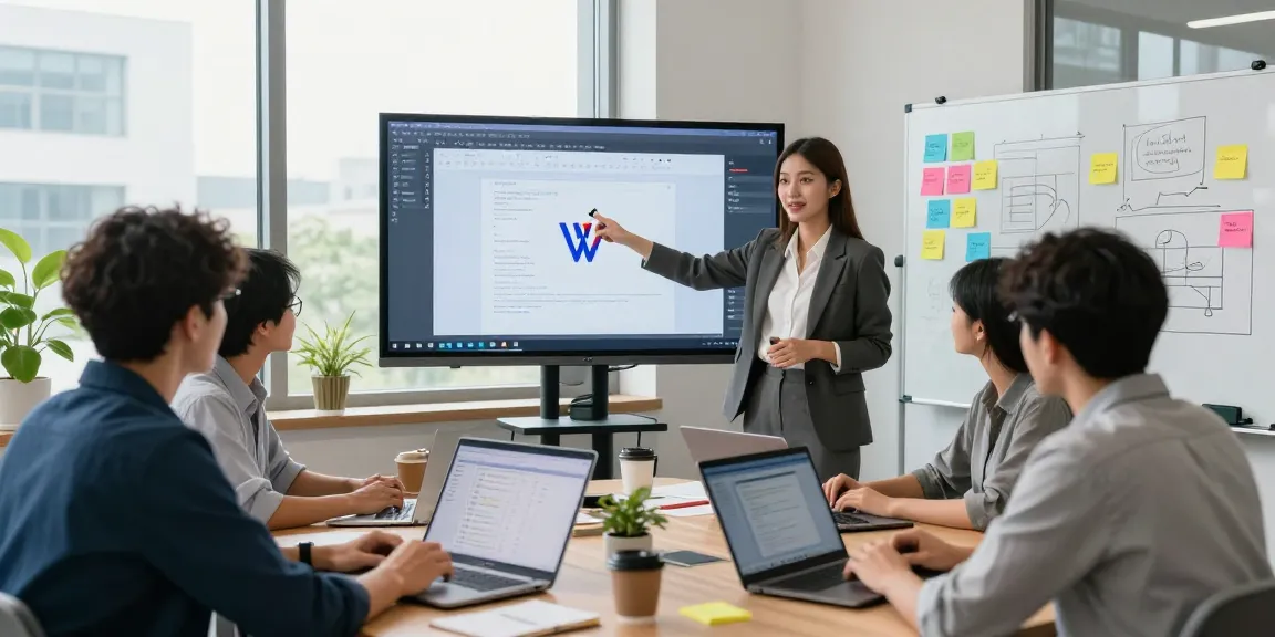 Download WPS Office in a team collaboration setting, showcasing diverse professionals brainstorming over project documents.